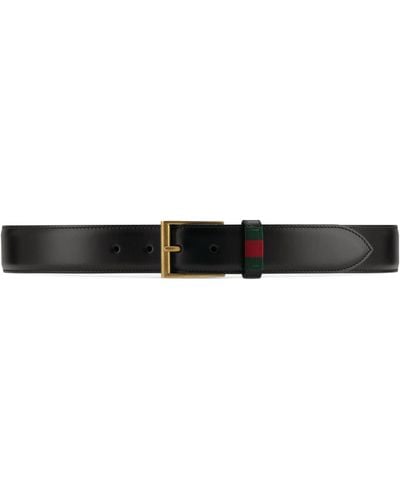 Gucci Leather Web Stripe Belt - Black