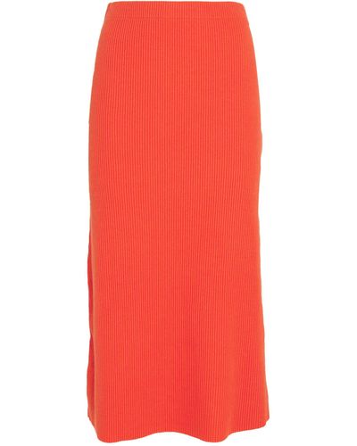 Vince Cotton-blend Ribbed Midi Skirt - Red