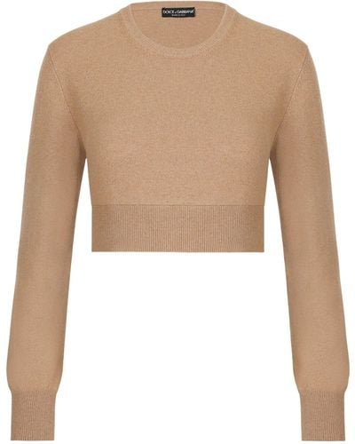 Dolce & Gabbana Cropped Crew-neck Sweater - Natural
