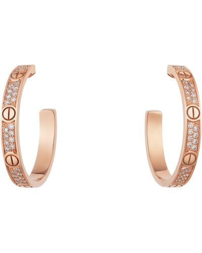 Cartier Rose Gold And Diamond Love Hoop Earrings - Metallic