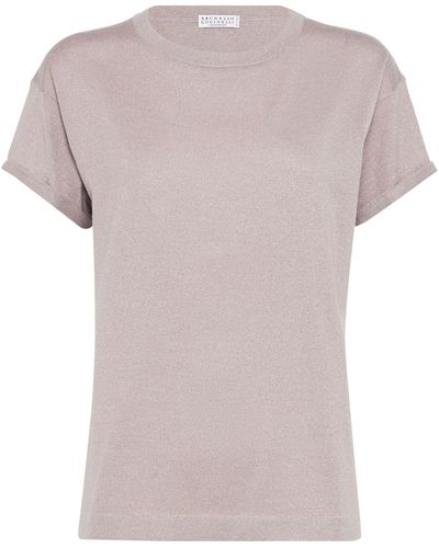 Brunello Cucinelli Silk-cashmere Lamé T-shirt - Grey