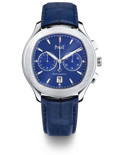 Piaget Stainless Steel And Alligator Strap Polo Watch 42mm - Blue