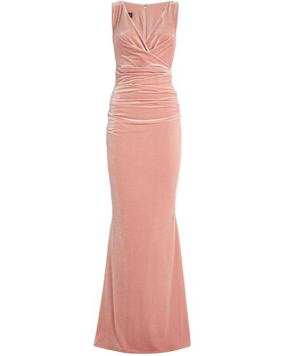 Talbot Runhof Velvet Ruched Gown - Pink
