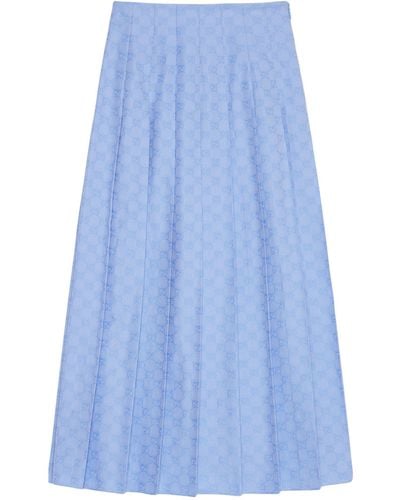 Gucci Oxford Cotton Gg Supreme Midi Skirt - Blue