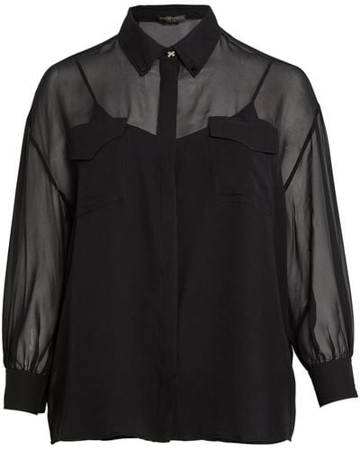 Marina Rinaldi Silk Sheer Shirt - Black
