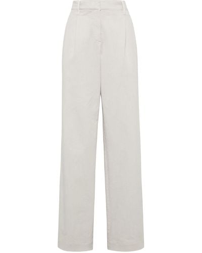 Brunello Cucinelli Denim Wide-leg Tailored Trousers - White