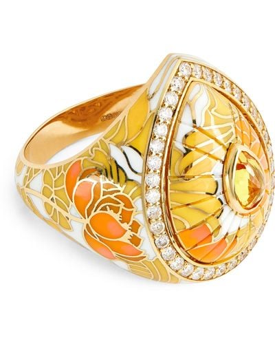 L'Atelier Nawbar Yellow Gold, Diamond And Sapphire Chinoiserie Bond Ring - Metallic