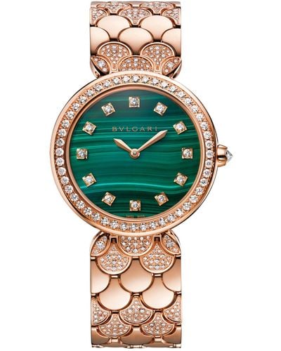 BVLGARI Rose Gold And Diamond Divas' Dream Watch 33mm - Green