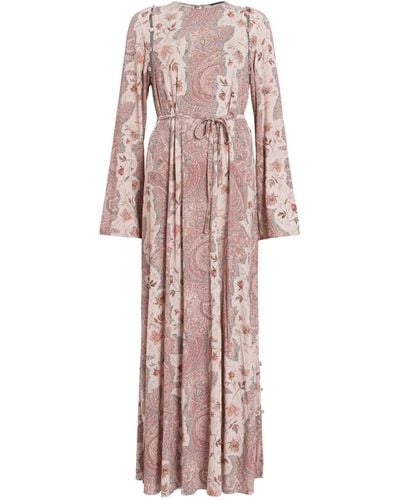 AllSaints Susannah Cascade Graphic-print Stretch-woven Maxi Dress - Pink