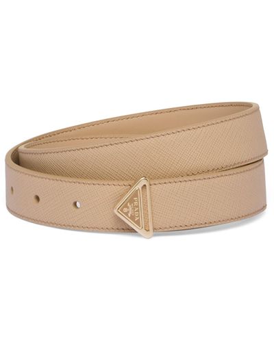 Prada Saffiano Leather Triangle Belt - Natural