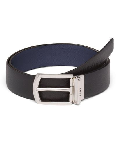 Prada Saffiano Leather Reversible Belt - Blue