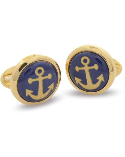 Halcyon Days Yellow Gold-plated Anchor Cufflinks - Blue