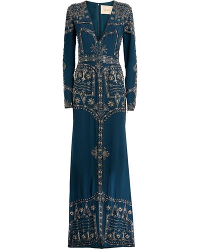 Cucculelli Shaheen Armour Embroidered Silk Dress - Blue