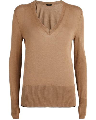 JOSEPH Silk-cotton V-neck Sweater - Brown
