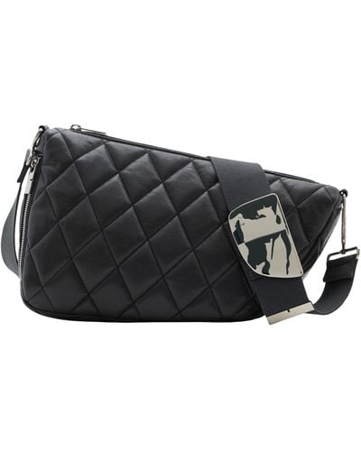 Burberry Leather Quilted Shield Cross-body Bag - Black