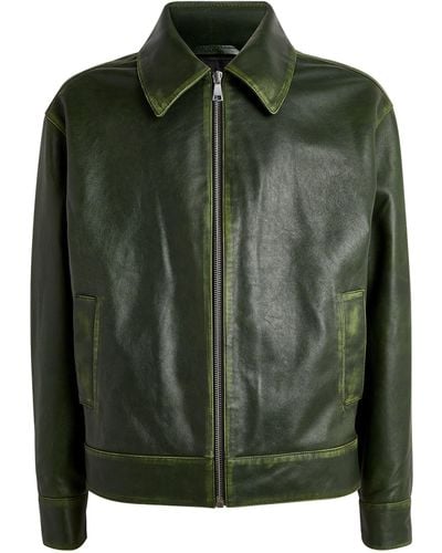 WOOD WOOD Vintage-wash Leather Jacket - Green