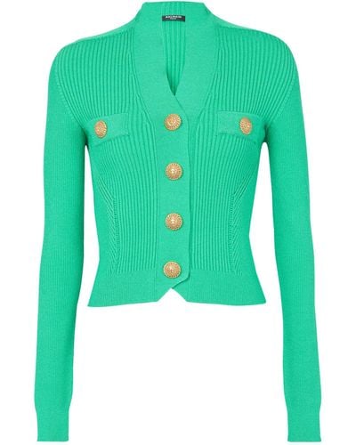 Balmain Ribbed-knit Cardigan - Green