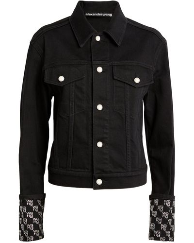 Alexander Wang Crystal-cuff Denim Jacket - Black