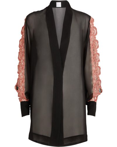 Loretta Caponi Silk Lace-trimmed Ambre Robe - Black