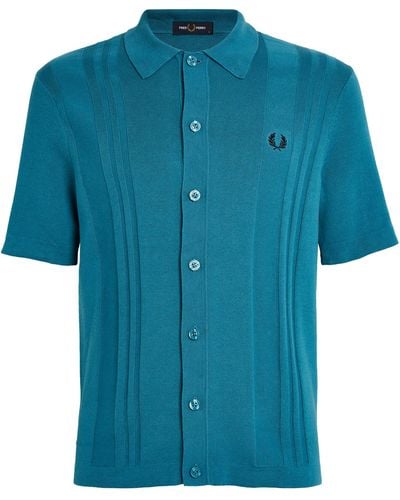 Fred Perry Knitted Striped Polo Shirt - Blue