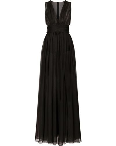 Dolce & Gabbana Ruched V-neck Gown - Black