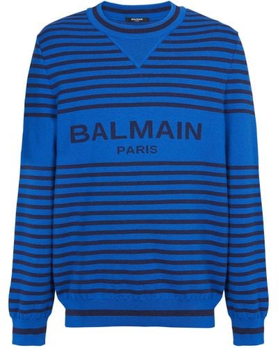 Balmain Wool-blend Striped Jumper - Blue