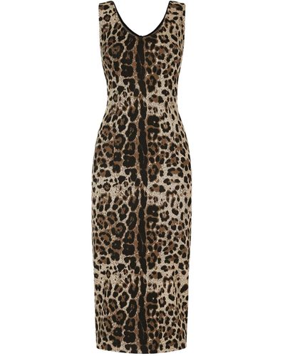 Dolce & Gabbana Leopard Print Midi Dress - Metallic