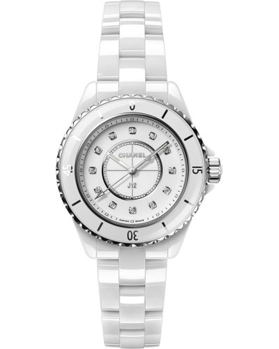 Chanel Ceramic And Diamond J12 Watch 33mm - White