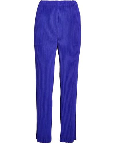 Issey Miyake Hatching Pleats Straight Trousers - Blue