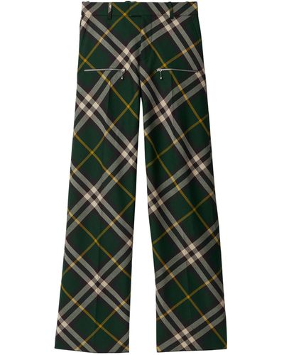 Burberry Wool Check Trousers - Green