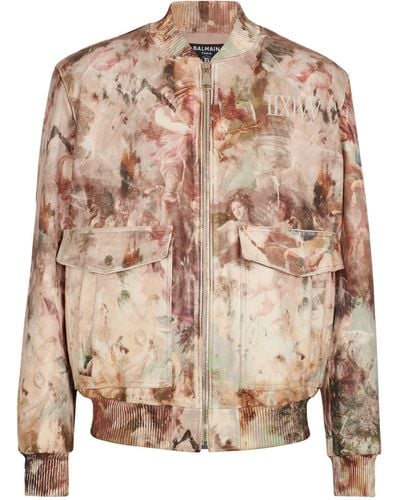 Balmain Leather Printed Bomber Jacket - Pink