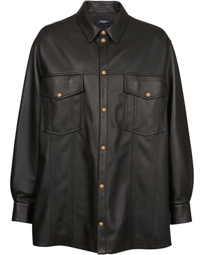 Balmain Leather Overshirt Jacket - Black