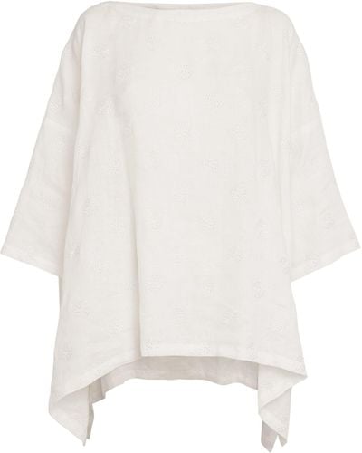 Eskandar Linen-blend Embroidered Tunic Top - White