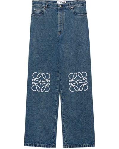 Loewe Embroidered Anagram Baggy Jeans - Blue