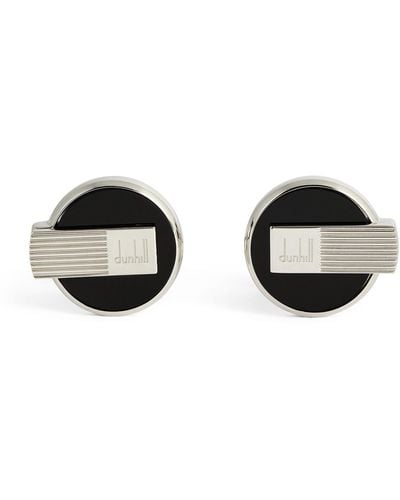 Dunhill Silver And Oynx Logo Cufflinks - Black