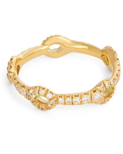 Melissa Kaye Yellow Gold And Diamond Mini Lola Needle Ring - Metallic