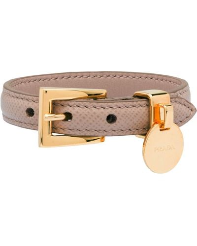 Prada Saffiano-leather Bucket Bracelet - Natural