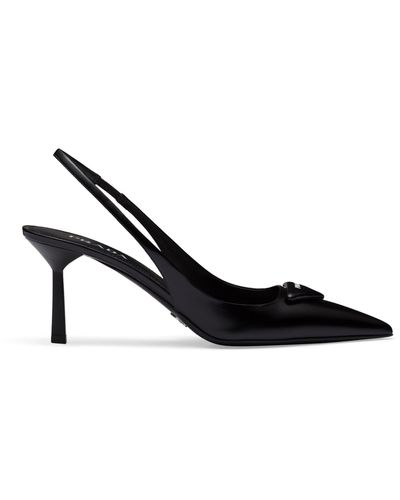 Prada Brushed Leather Slingback Court Shoes 75 - Black