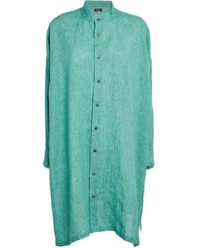 Eskandar Linen Longline Shirt - Green