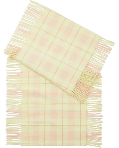 Burberry Cashmere Fringed Check Scarf - Yellow