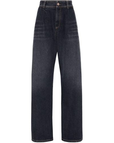 Brunello Cucinelli Curved High-rise Wide-leg Jeans - Blue