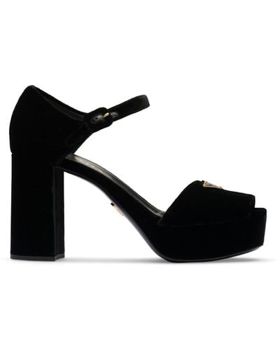 Prada Velvet Platform Sandals 95 - Black