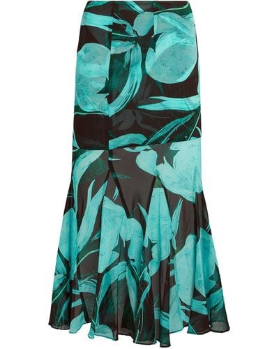 Louisa Ballou Floral Sundown Midi Skirt - Green