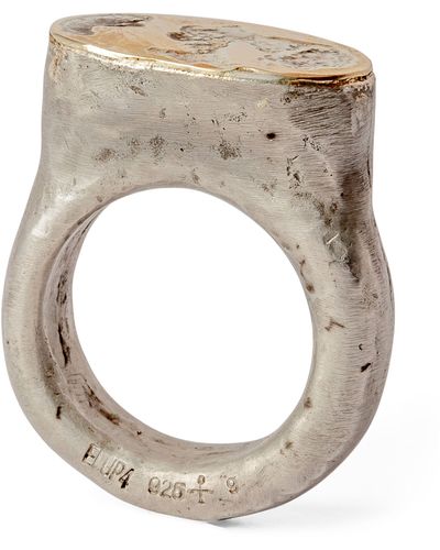 Parts Of 4 Acid-treated Sterling Silver And Yellow Gold Roman Ring - White