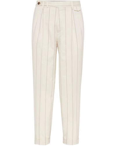Brunello Cucinelli Wool-cotton Chalk-stripe Trousers - White