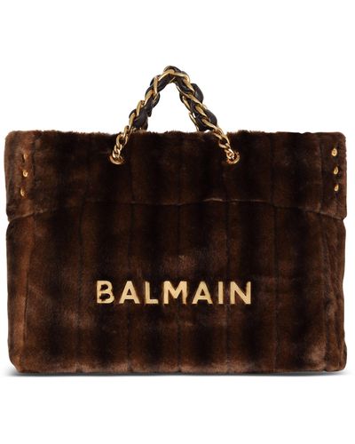 Balmain Large Faux Fur 1945 Tote Bag - Black