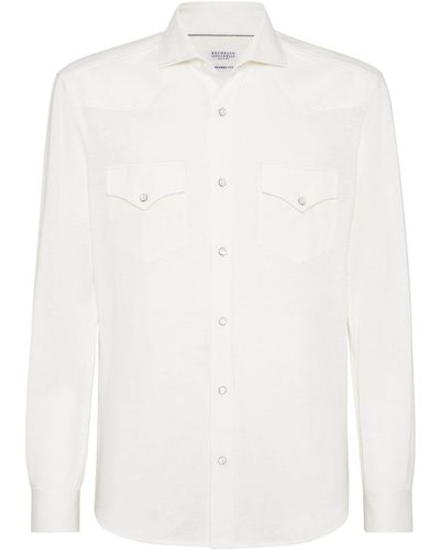 Brunello Cucinelli Linen-cotton Jersey Shirt - White