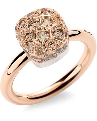 Pomellato Mixed Gold And Brown Diamond Nudo Solitaire Petit Ring