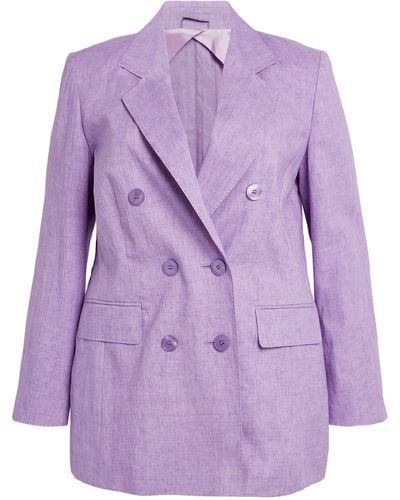 Marina Rinaldi Linen Double-breasted Blazer - Purple
