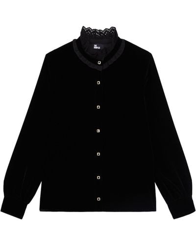 The Kooples Velvet Lace-trim Shirt - Black